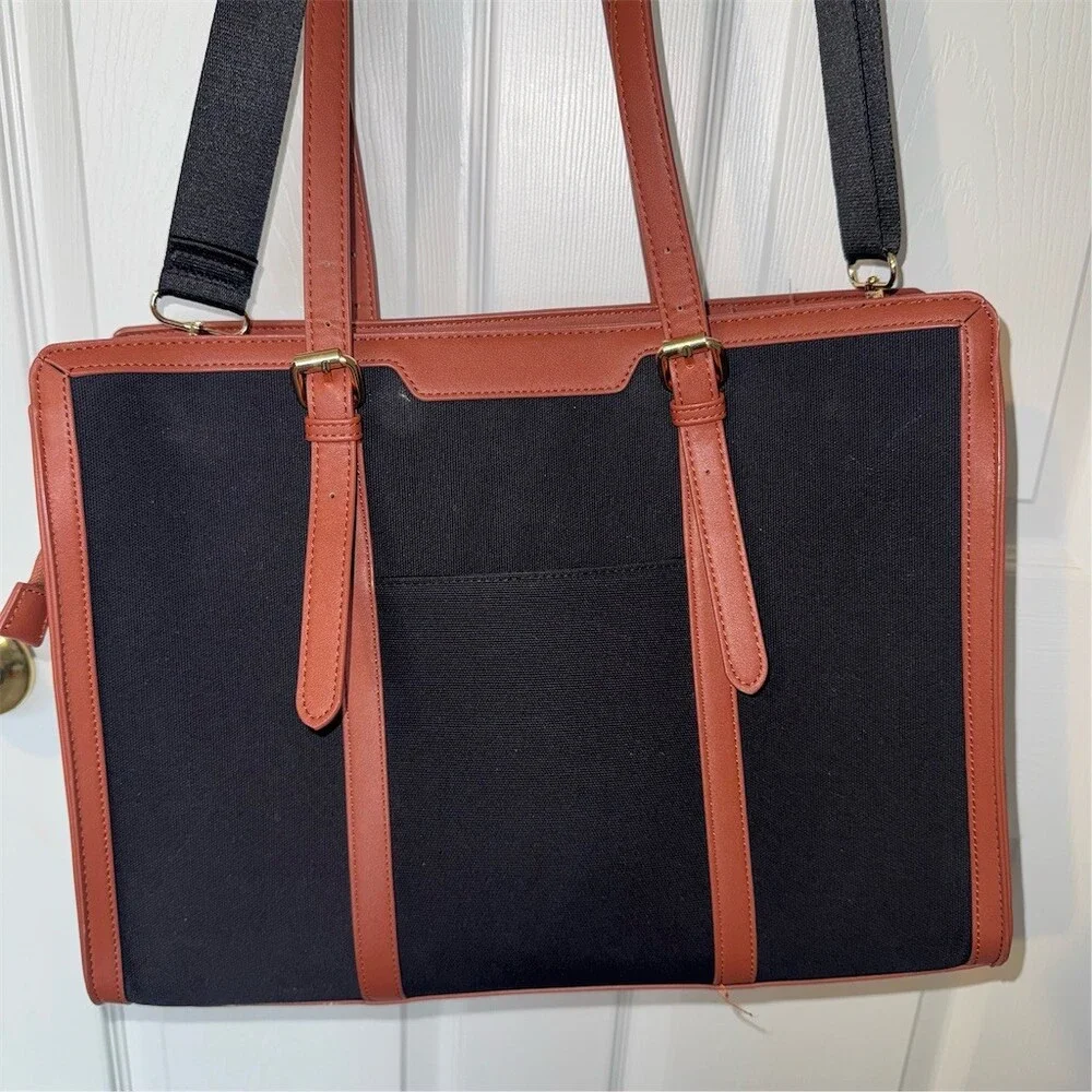 LOVEVOOK‎ Laptop Tote Computer Office Bag Womens Large 15.6” Black Brown Trim